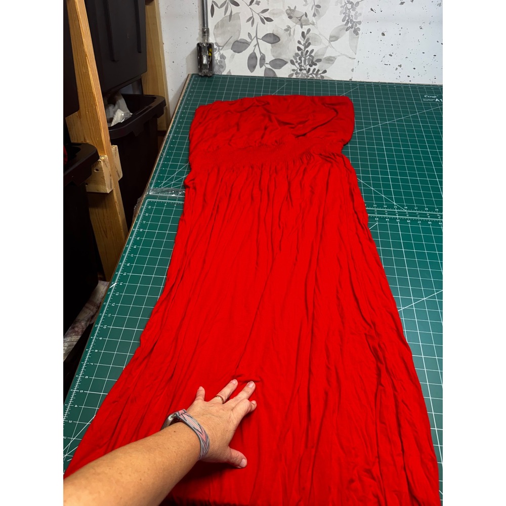 BP Nordstrom Red Strapless Smocked Maxi Dress Women Size 2 Tube Top Summer Flowy